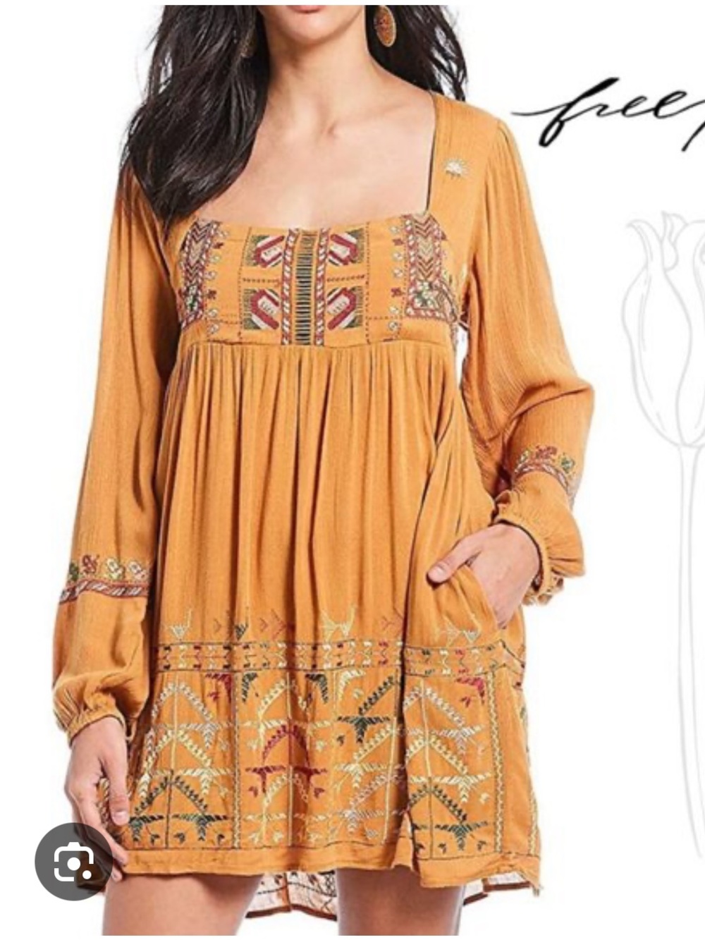 Free People Boho Embroidered Dress